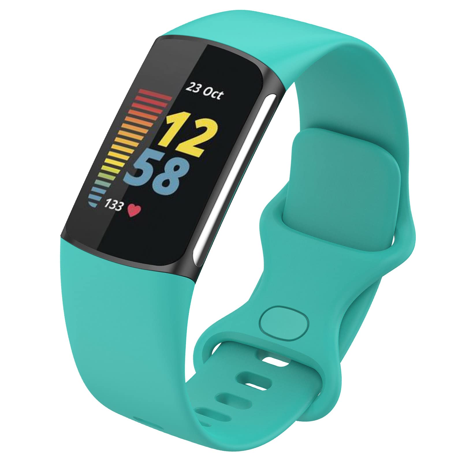 FunBand Straps Compatible with Fitbit Charge 5 Strap, Soft Silicone Sport Replacement Band Adjustable Wristband fit Compatible with Fitbit Charge 5 Activity Tracker for Women Men, Turquoise