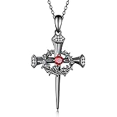 Hantuorui Cross Necklace with Crown 925 Sterling Silver Crown of Thorns Nail Cross Necklace Jesus Christian Jewelry for Women