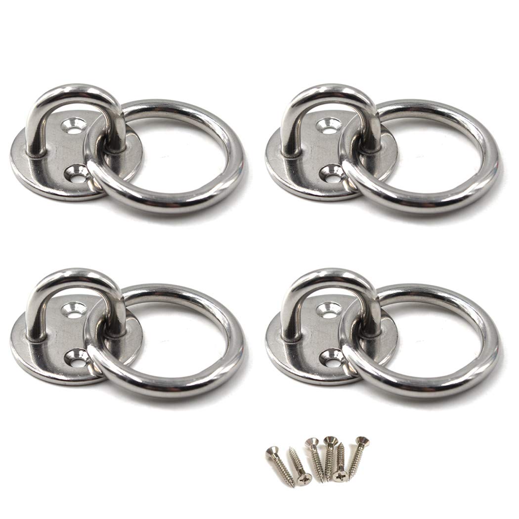 Flomore M5 Ceiling Hook Pad Eye Plate 304 Stainless Steel Wall Mount Hook Heavy Duty for Hanging (Pack of 4,Screws Included)
