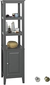 SoBuy FRG205-DG, Mueble Columna de baño, Armario para baño,estanterías de baño- 3 estantes y 1 Puerta,ES (Gris) 