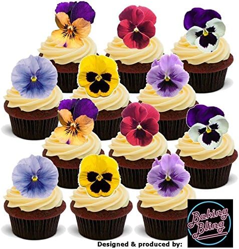 36 x Pansy Pansies Spring Flowers VALUE PARTY PACK Mix - Fun Novelty PREMIUM STAND UP Edible Wafer Card Cake Toppers Decoration