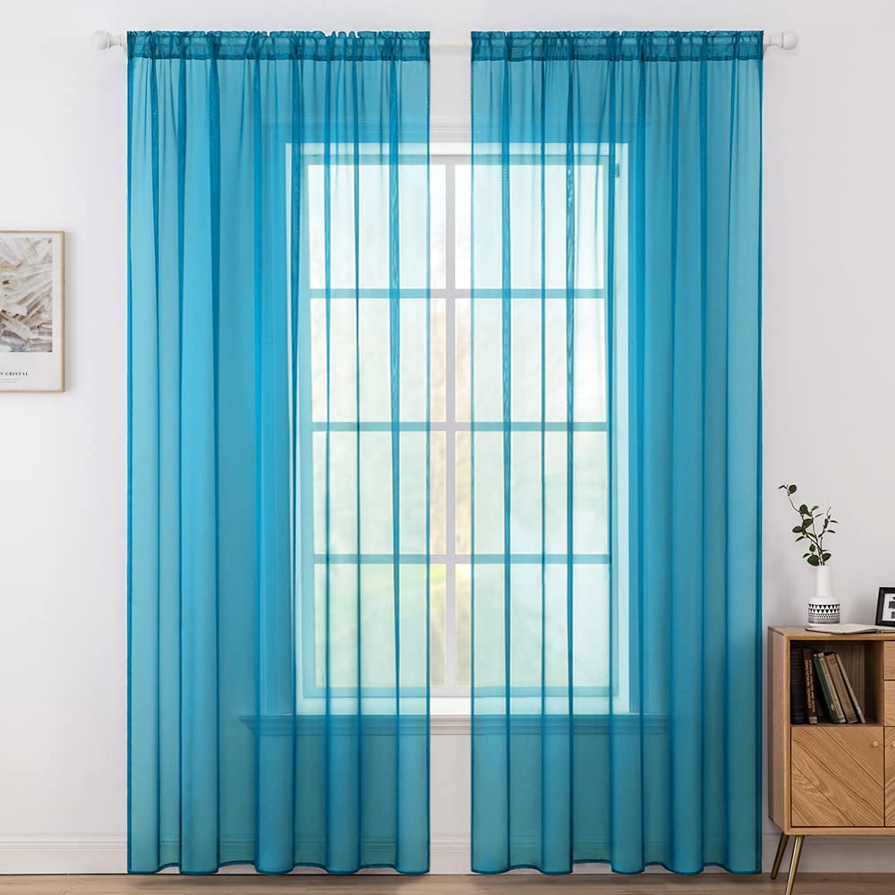 MIULEE 2 Panels Solid Color Sheer Window Curtains Smooth Elegant Window Voile Panels/Drapes/Treatment for Bedroom Living Room Light Blue 55" Wx85 L, Rod Pocket