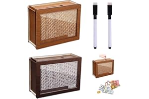 2Pcs Wooden Savings Box Money with Acrylic Sheet Target and Numbers Cash Saver Adult Piggy Bank Counter Saving 10000 Dollars