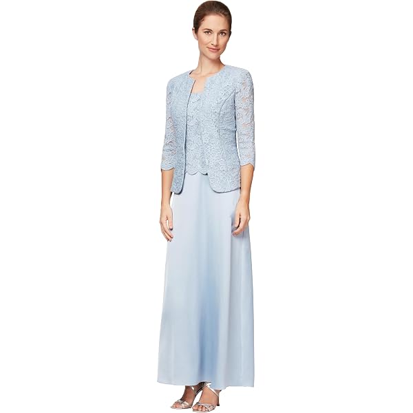 Amazon.com: Alex Evenings Women's Long and Tea Length Mock Lace Jacket Dress  (Regular Petite), Champagne, 16P : Clothing, Shoes & Jewelry
