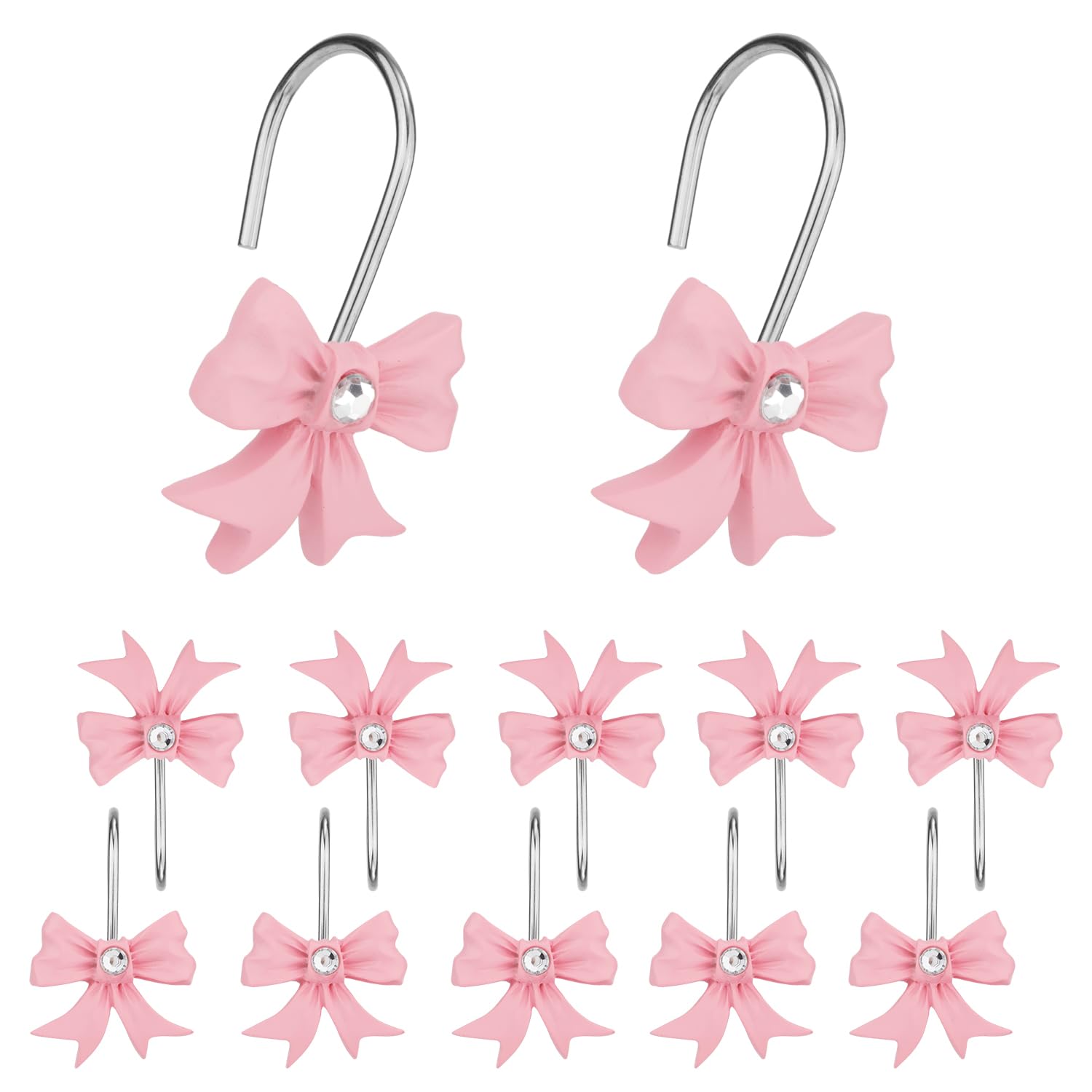 XIHIRCD 12pcs Pink Bow Knot Shower Curtain Hooks, Decorative Bathroom Curtain Rings Resin Shower Rings Pink Shower Hooks Hangers for Bathroom Baby Room Nursery Art Decors