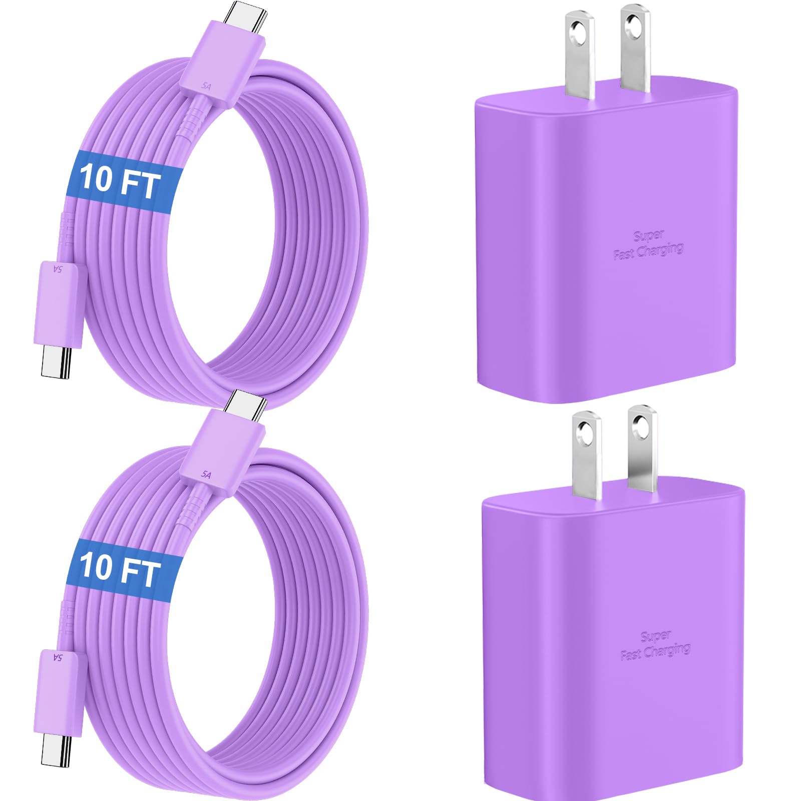 45W Super Fast Charger USB C Android Phone Type C Charger Fast Charging Block with 10FT Cord for Samsung Galaxy S26/S26 Ultra/S26+/S25 Ultra/S25/S24 Ultra/S24/S23 Ultra/S22/S21/S20/Note 10, Purple