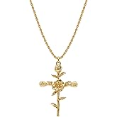 MEVECCO Gold Birth Flower Cross Necklace for Women 12 Month Faith Pendent 18K Gold Plated 2MM Twist Rope Chain Personalized Religious Birthday Jewelry for Her