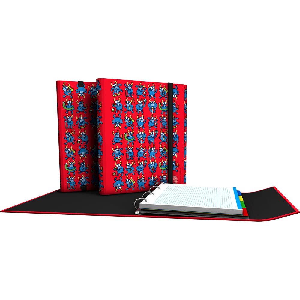 Grafoplás 88212632 4-Ring Binder with Flap, A4, Flap and Elastic Closure, Includes Refills and Dividers, Katuki Saguyaki, Bull
