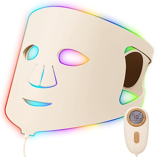NEWDERMO Red Light Therapy for Face,7-Colors LED Face Mask with 119 LEDs Near-Infrared 850 nm,Light Therapy Mask with Rechargeable Portable Timing Function