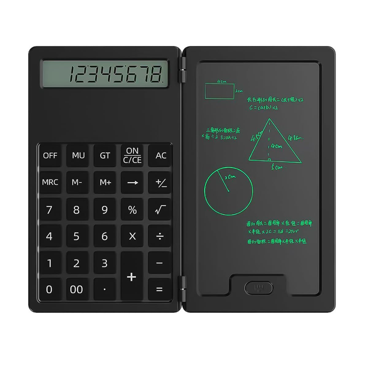 Pocket Calculator with Writing Pad Erasable LCD Writing Tablet Portable USB Mini Calculator for Office School -Black