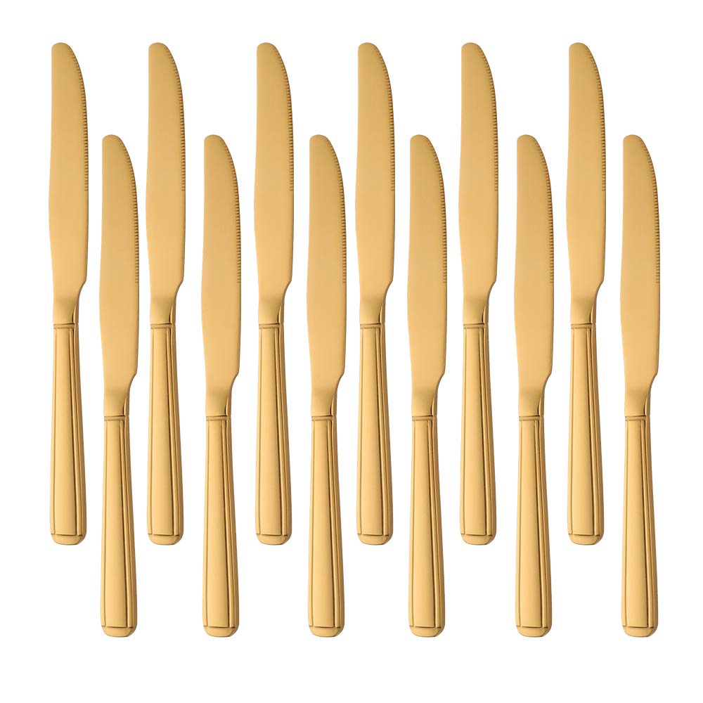 Buyer Star 12 Pieces Dessert Knives, 18/0 Stainless Steel Cutlery Set Flatware for Home Kitchen Restaurant, Gold