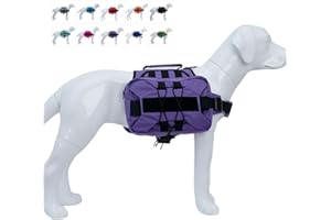 LOVELONGLONG Large Dog Backpack, Outdoor Hound Saddle Bag Dog Pack with Side Pockets for Small Medium Large Dogs, Adjustable Tactical Dog Pack for Hiking, Travel, Camping, Training Purple M
