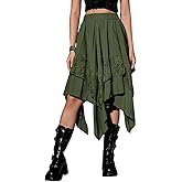Women's Flowy Fairy Renaissance Skirt Lace Layered Gothic Asymmetrical Midi Skirts