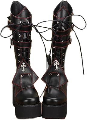 Amazon Co Jp Updateclassic スチームパンク風靴 シューズ お嬢様 クロス ロリータ靴 ブラック ヒール8 5cm シューズ バッグ