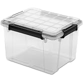 34Qt IP68 Gasket Box, Clear Waterproof Bin with Silicone Seal for Garage | 34Qt IP68 Waterproof Storage Bin &ndash; Clear Gasket Box with Silicone Seal &amp; Durable latches. BPA-Free. Stackable.