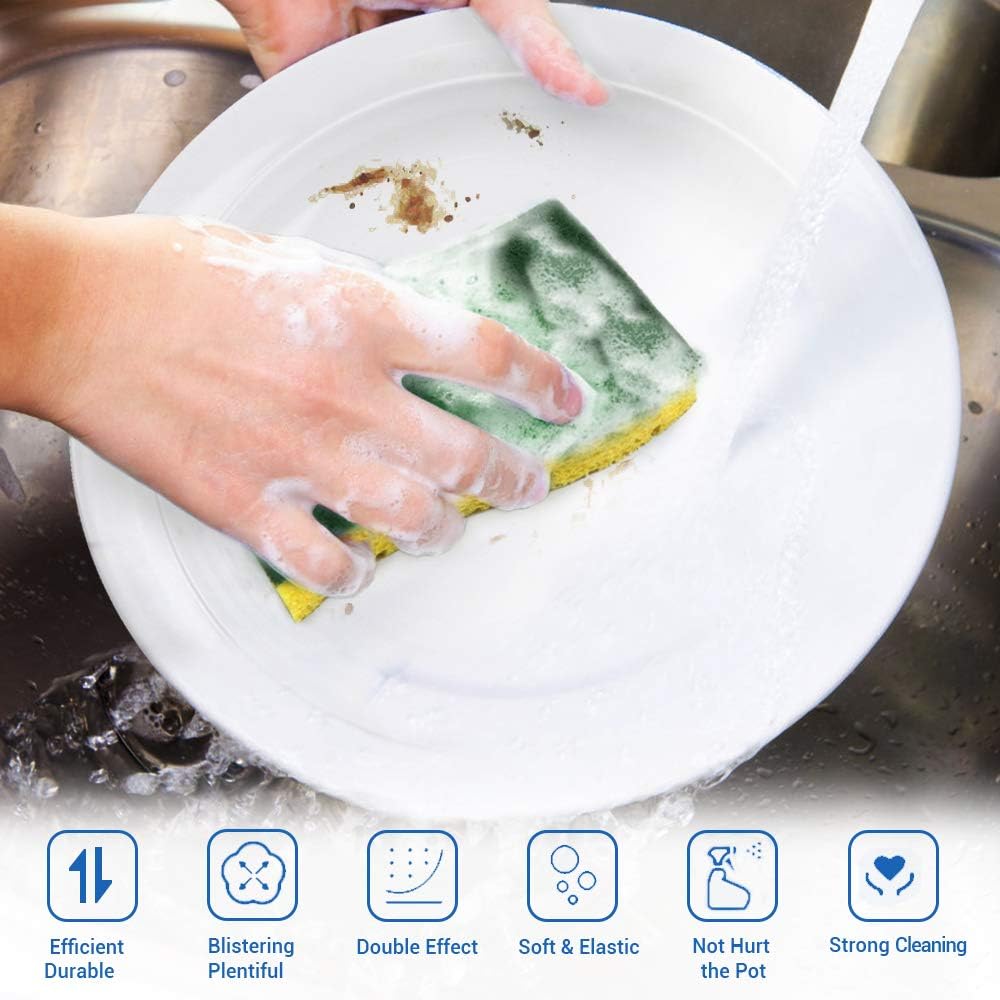 AIDEA Heavy Duty Scrub Sponge-12 Count, Heavy Duty Cellulose Sponge, Cleans Fast Without Scratching, Cleaning Power for Everyday Jobs for Dishes, Pots, Pans: Kitchen & Dining