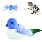 Migipaws Interactive Flapping Bird Cat Toy, Blue | Elastic String and Catnip, Automatic Chirping, For Indoor Cats to Chase, Hanging Feathers for Kitten Self Play, Rechargeable