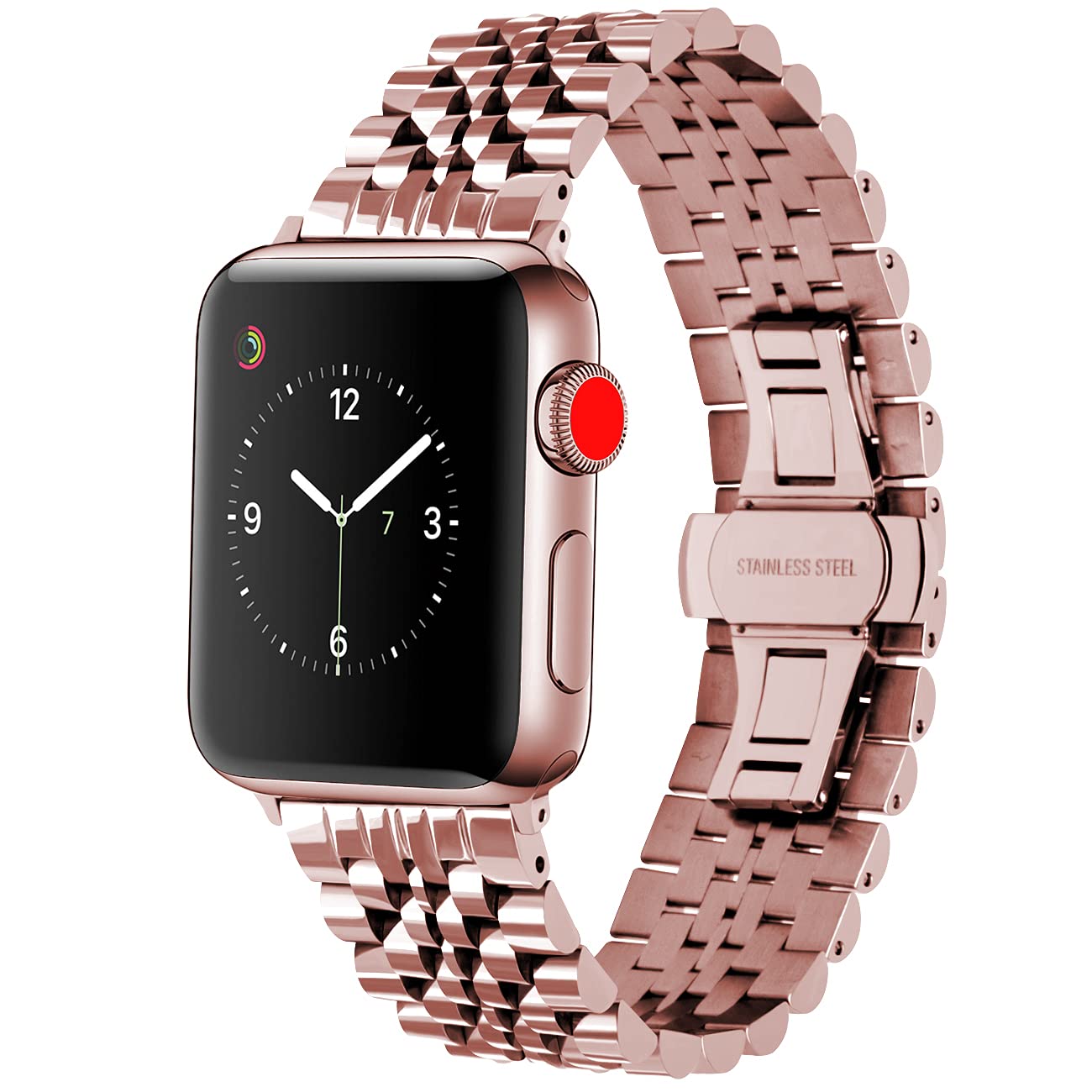 Juntan Smart Watch Band Stainless Steel Compatible for Apple Watch 38mm 40mm iWatch Apple Watch Series 6 SE Series 5 4 3 2 1 Sport Apple Metal Watch Strap for Men Women Rose Gold