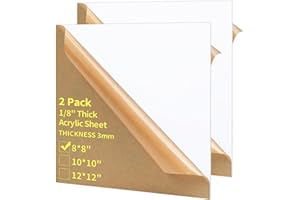 Gdhwxcl 1/8 Thick 8 x 8 inch Acrylic Sheets - 2 Pack Plexiglass Sheets for Creative DIY Projects Laser Cutting Engraving UV Printed Signs Crafts Badges - (2, White, 8 x 8 inch)