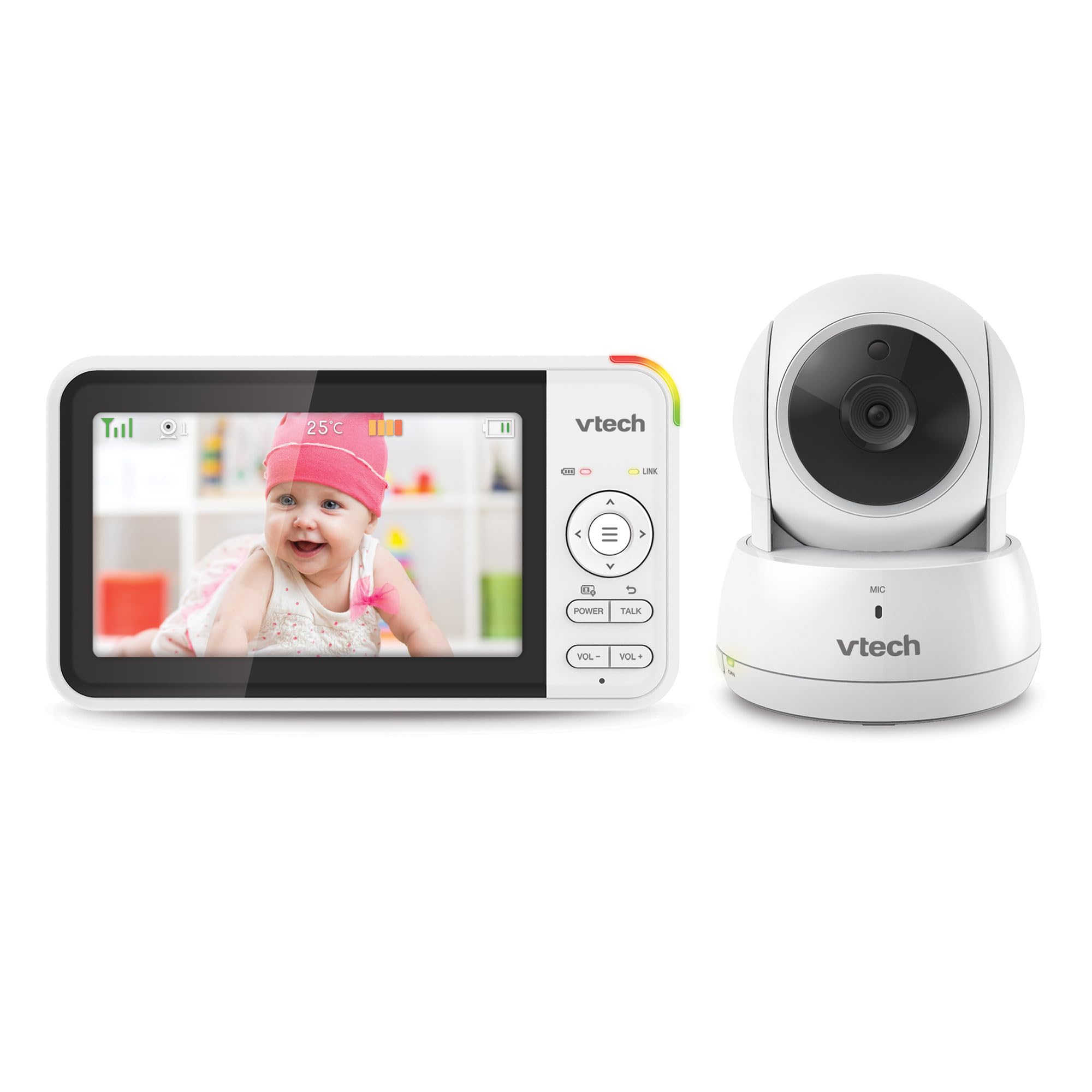 Vtech VM924 Video Babymonitor mit Kamera, 5" LCD-Display, Lange Akkulaufzeit, Nachtsicht, 300 Meter Reichweite, Pan&Tilt&Zoom, Lullaby, Beruhigende Geräusche, Temperatursensor