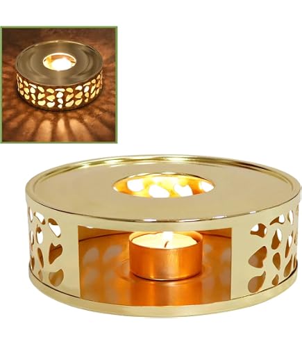 Chauffe-théière à Bougie - Support En Acier Inoxydable 15x5,3 Cm - Pour Théière En Verre, Céramique, Fonte - Design Ajouré - Ambiance Chaleureuse