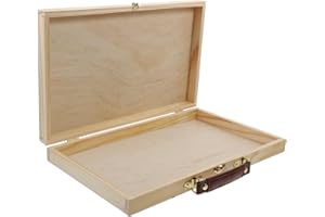 SMASOLO Portable Solid Wood Drawing Pencil Storage Case with Handle, Lightweight Wooden Paint Tray Box for