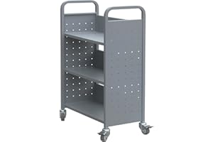 HANS&ALICE H&A Rolling Book Cart Home Office Library Book Truck Flat Storage Organizer Shelves 200lbs Capacity (Gray)