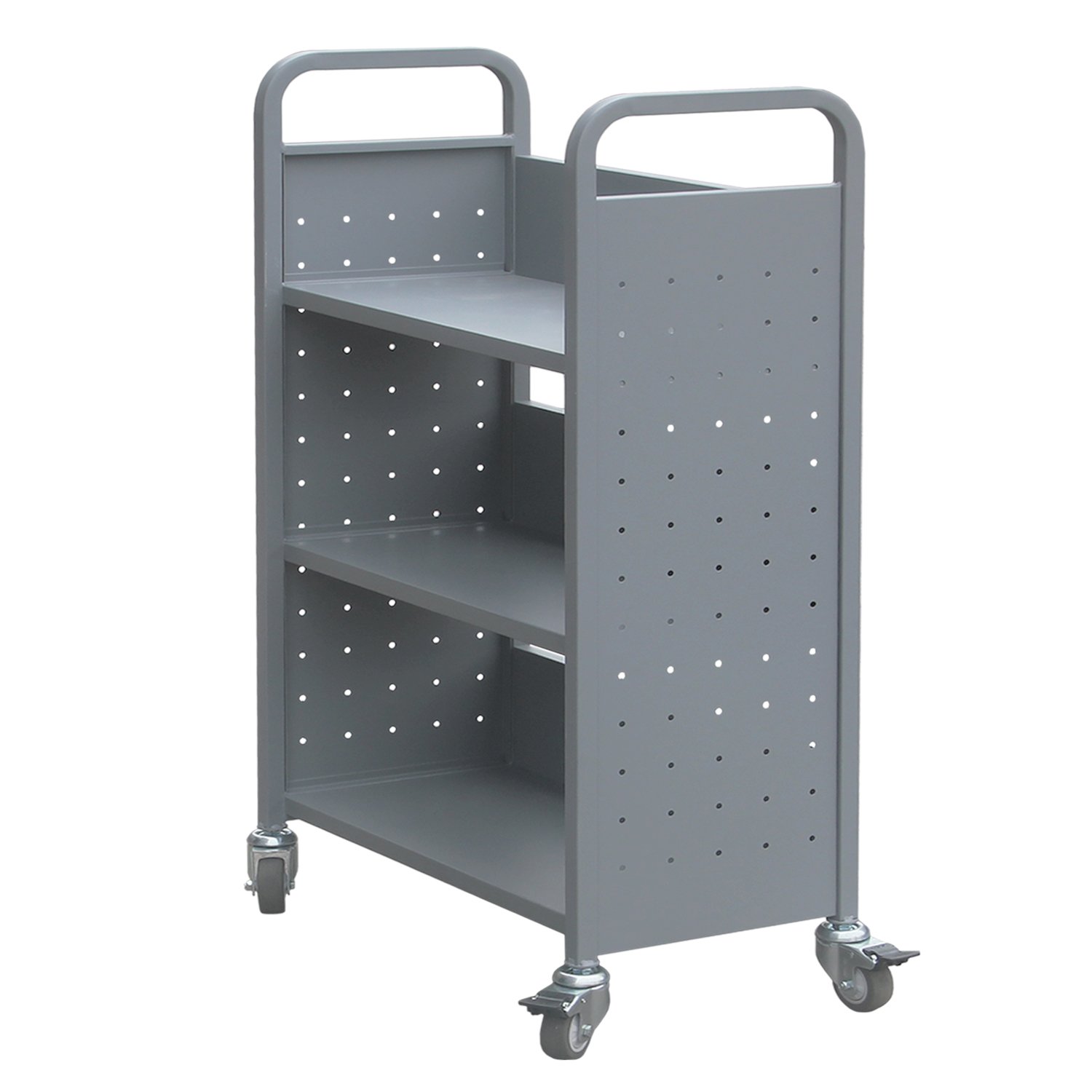 H&A Rolling Book Cart Home Office Library Book Truck Flat Storage Organizer Shelves 200lbs Capacity (Gray)