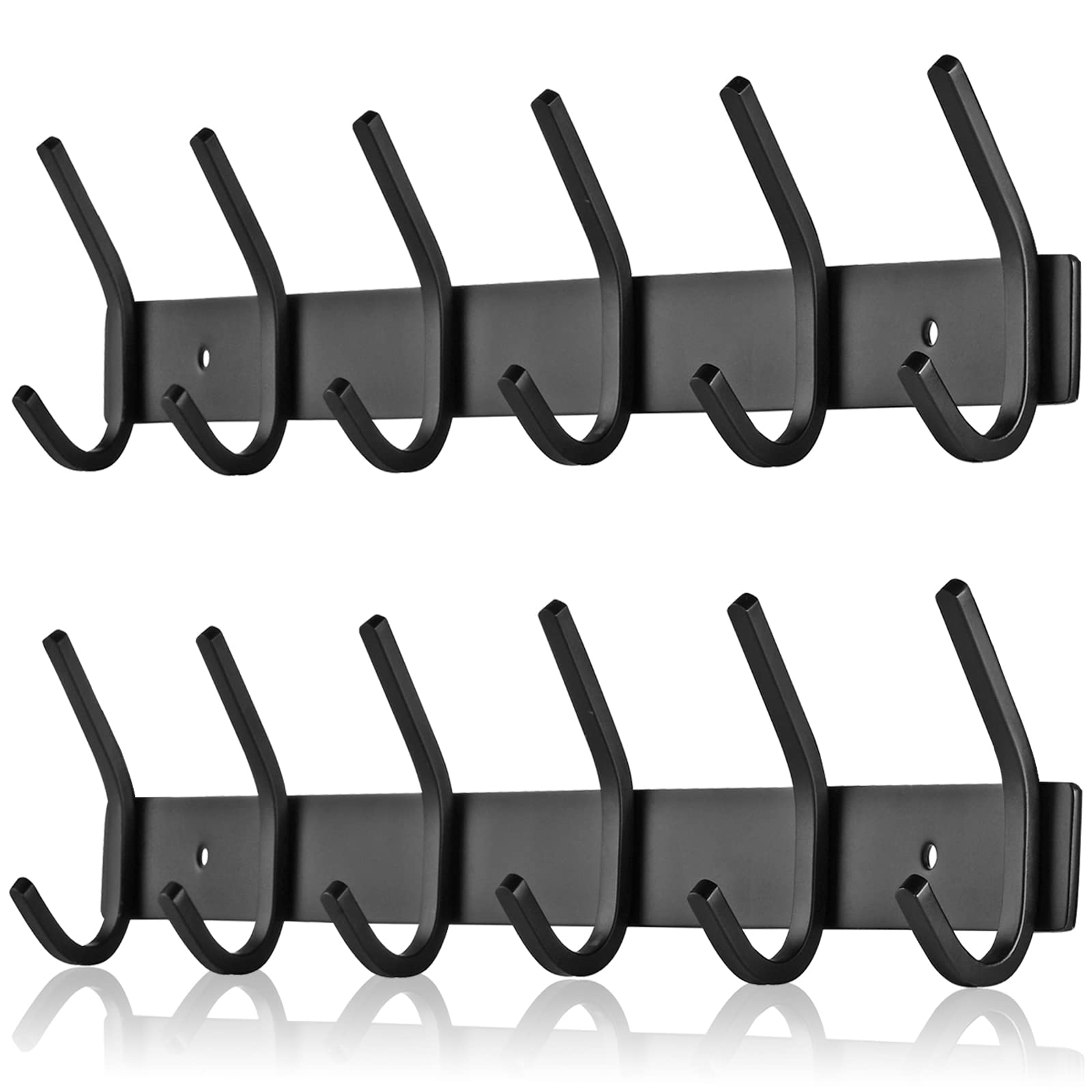 JOLY FANG Wall-Mounted Coat Rack, Stainless Steel Coat Hooks for Bedroom, Bathroom, Kitchen (6-Hooks, 2 Pieces, Black)