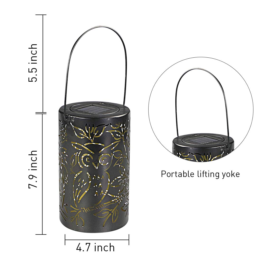 LED Solar Laterne Solarlaterne für außen，Retro Pendelleuchte mit Wiederaufladbaren IP44 Wasserdicht Eule Form für Garten Hof Terrasse Rasen Party Decor