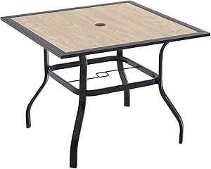 Outdoor Dining Table, Square Patio Furniture Table with Umbrella Hole