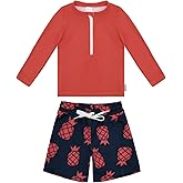 ALVABABY Long Sleeve Rashguards, Baby/Toddler Boys' Rash Guard Sets,Boy Swimsuit UPF 50+Two Piece Bathing Suit