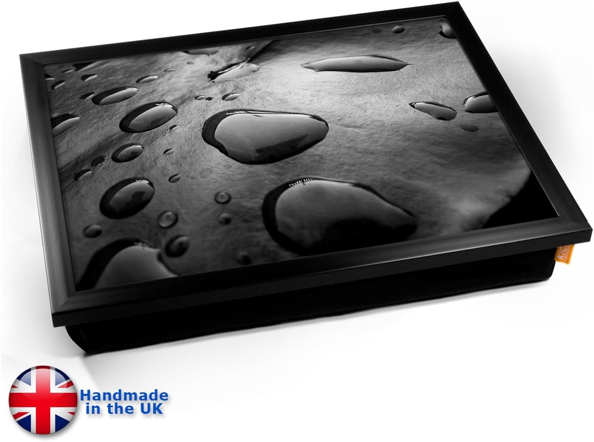 KICO Black Water Drops Cushioned Bean Bag Breakfast Bed Lap Tray Desk - Black Frame