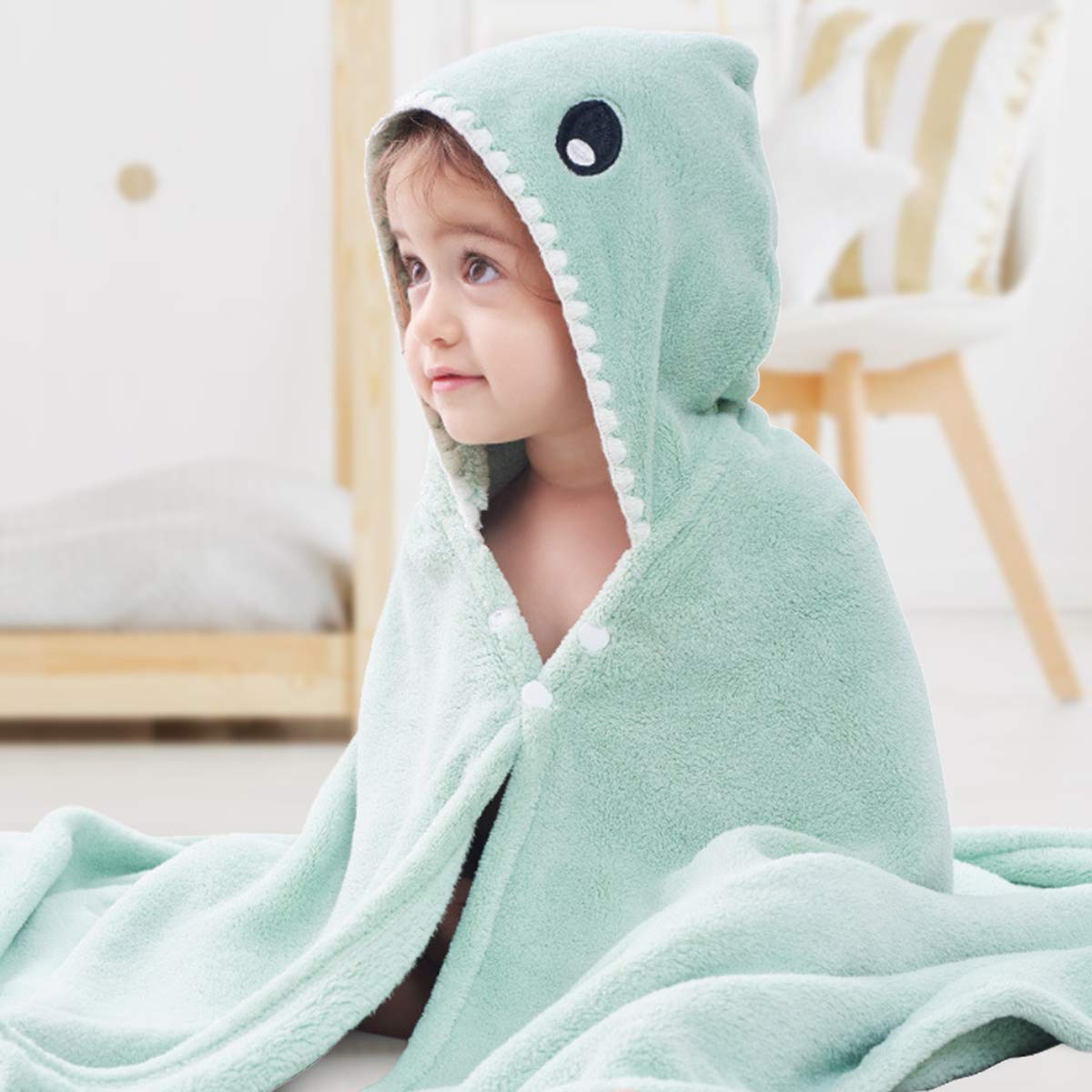 Kids Bath Towels,Premium Hooded Towel for Toddlers Highly Absorbent Coral Fleece Bathrobe for Boys Girls-27.5\