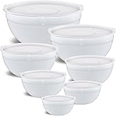 Moxinox White Mixing Bowls with Airtight Lids, Stainless Steel Nesting Mixing Bowls Set of 7, Ideal for Baking, Prepping and Serving Food, Size 7, 3.6, 2.7, 2.1, 1.5, 1.1,0.8 QT, Stackable Design