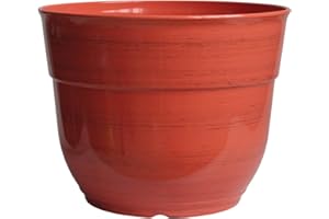 Garden Elements Indoor/Outdoor Glazed Brushed Happy Plastic Planter, Large, Earth Red, 15"