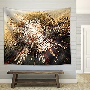 Digital Painting of Abstract High Technology Circle Background - Fabric Wall Tapestry Home Decor - 51x60 inches