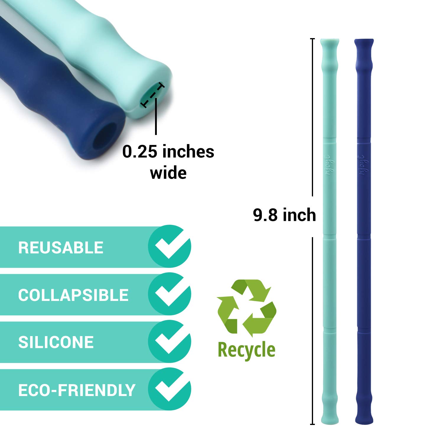 Collapsible Reusable Straws Portable Drinking Silicone Straw With Case, Cleaning Brush