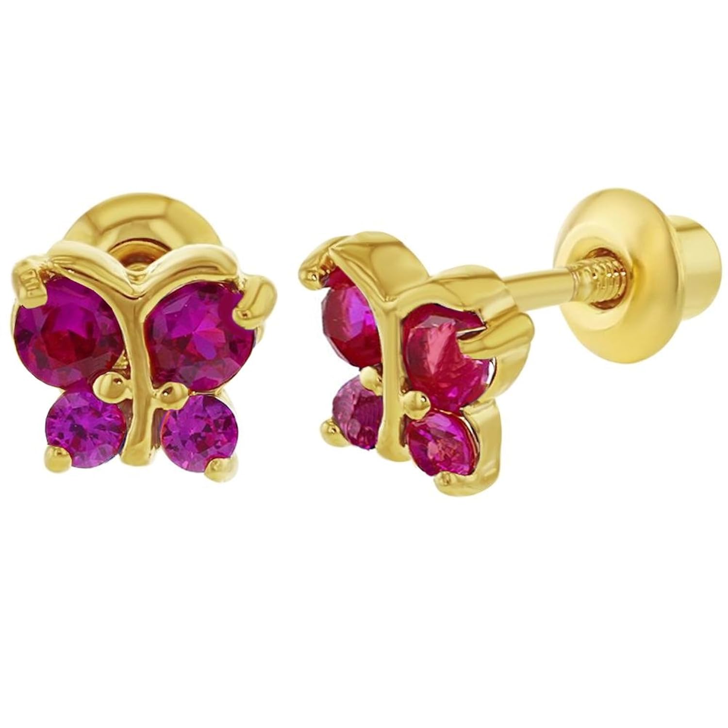  K chapado oro rosa con forma de mariposa con circonitas rosa pendientes