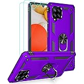 Androgate for Samsung Galaxy A42 5G Case with HD Screen Protectors, Military-Grade Metal Ring Holder Kickstand 15ft Drop Tested Shockproof Cover Case for Samsung Galaxy A42 5G Purple