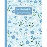 Blue Coquette Composition Notebook: Preppy Aesthetic College Rule Lined Journal With Bows and Flowers; 8x10"
