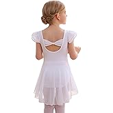 MdnMd Ballet Leotards with Skirt Toddler Girls Dance Ballerina Outfit Dresses Short Sleeve