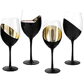 MyGift Wine Glasses Set of 4, Red Wine Glasses 14oz, Modern Matte Black & Gold Stemware, Elegant Bar Cups for Weddings, Holiday Parties and Gifts
