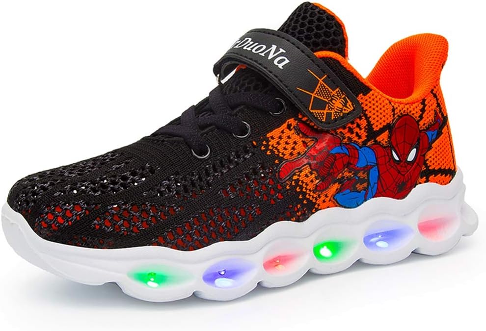 RKIDA Kids Spiderman LED Light up Sneakers for Boys Running Shoes