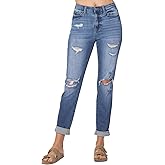 Judy Blue Cuffed Distressed Boyfriend Jeans! Your New Fun Jeans! (Style: 88404) (7) Blue