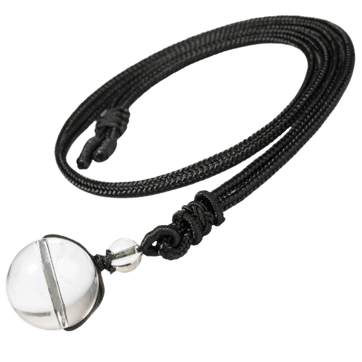 KYEYGWO 16 mm Rock Quartz Round Stone Bead Pendant Necklace for Men Women with Adjustable Chain
