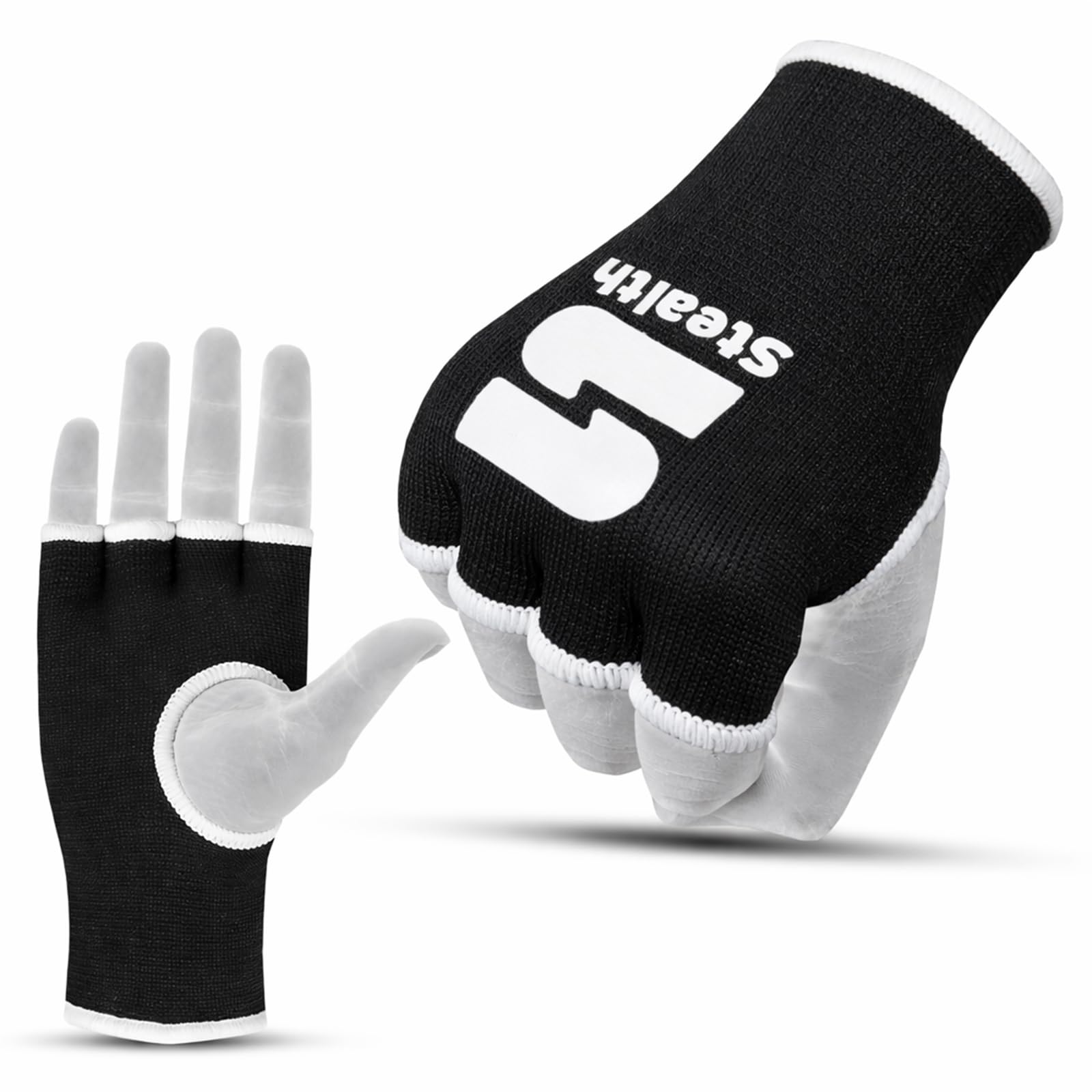 Stealth Sports Boxing Hand Wraps Inner Gloves – Premium Boxing Inner Gloves – Half Finger Boxing Punching Mitts – Elasticated Wrap Mitts for Kickboxing, Muay Thai, MMA (S/M)