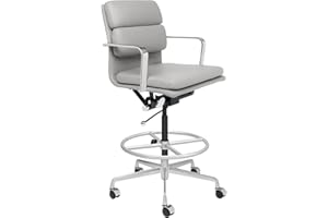 Laura Davidson Furniture SOHO II Padded Drafting Chair for Standing Desks, Standing Desk Chair - Ergonomically Designed, Commercial Grade Draft Height, Arm Rest & Cushion, Made of Faux Leather, Grey