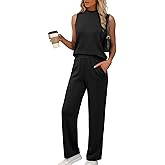XIEERDUO Two Piece Sets for Women Summer Outfits Travel Mock Neck Lounge Sets Wide Leg Pants Beach Vacation Clothes