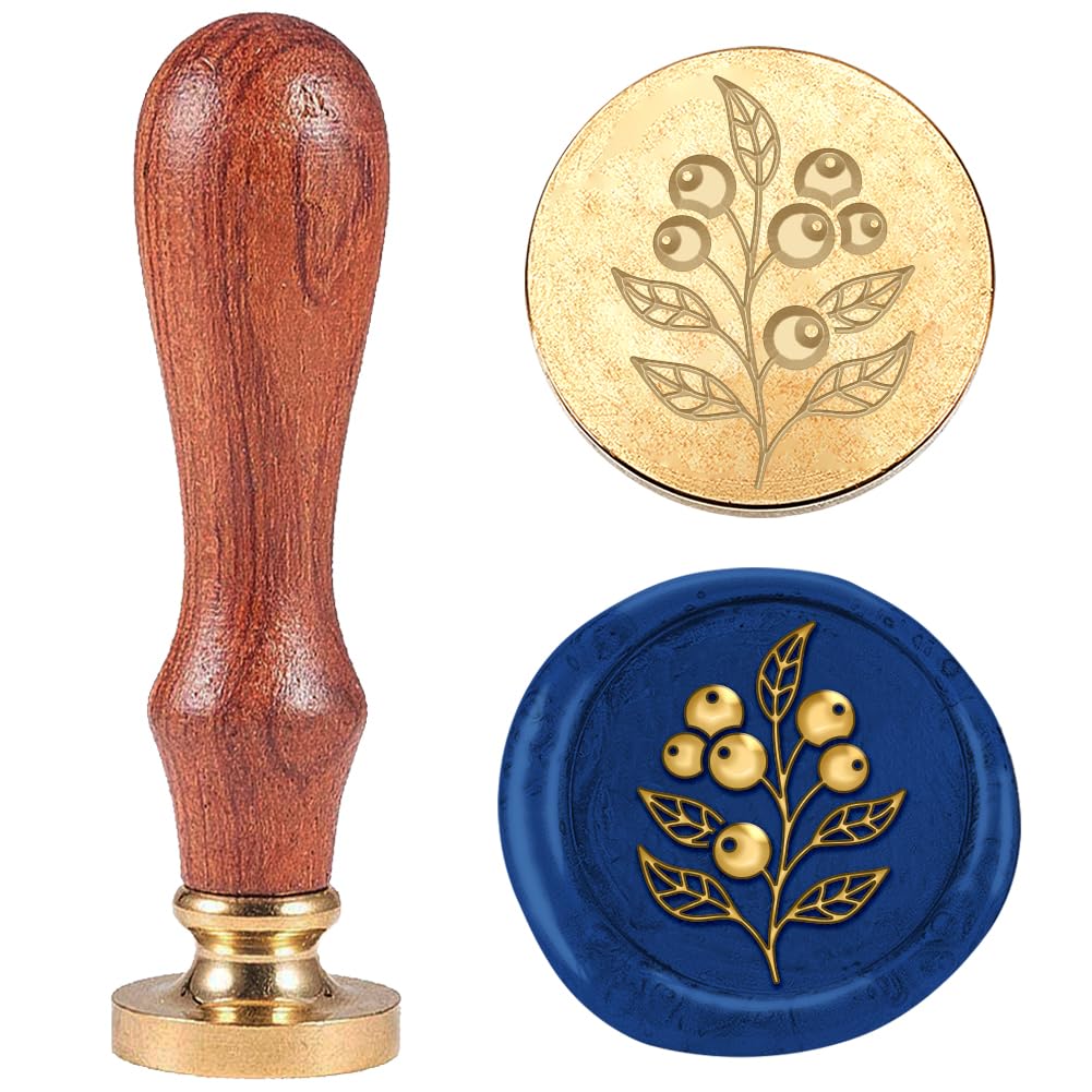 DELORIGIN 3D Berry 1" Wax Seal Stamp Retro Sealing Stamps Removable Brass Head Seal Stamp with Wooden Handle Sealing Wax for Envelope Greeting Card Letter Wedding Invitations Gift Wrapping Decor